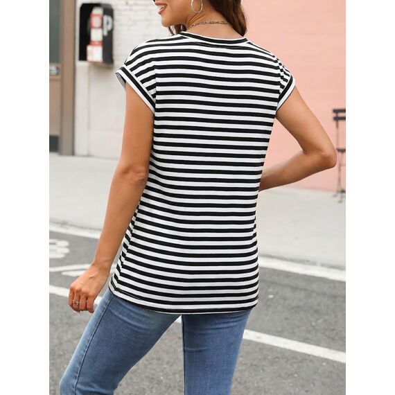 Cuptacc Tunika Damen Sommer Elegante Oberteile Basic Top Runder Halsausschnitt Tshirt Damen Baumwolle Atmungsaktiv Schwarzstreifen S 34-36