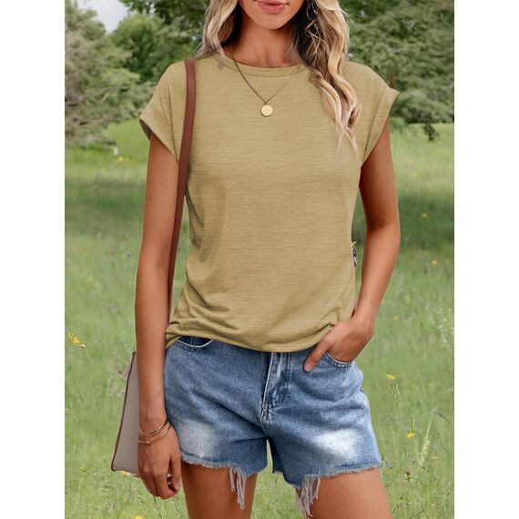 Cuptacc Tank Top Damen Sommer Rundhals Oberteile Damen Elegant Tops Cute Tshirt Basic Business Outfit Bluse Khaki Mittel M 38-40