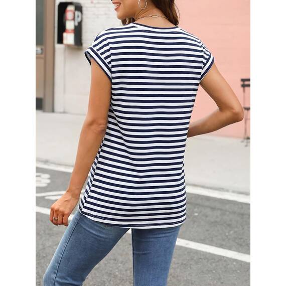 Cuptacc Shirts Damen Sommer Elegant Tank Tops Crew Neck Tunika Elegant Tshirt Damen Baumwolle Basic Oberteile Marinestreifen M 38-40