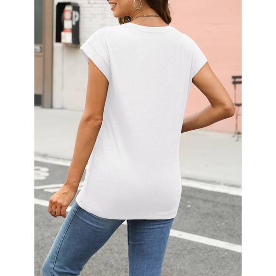 Cuptacc Tops Für Damen T Shirt Rundhals Oberteile Damen Bluse Kurzarm Sexy Top Sommer Weiß XL 46-48