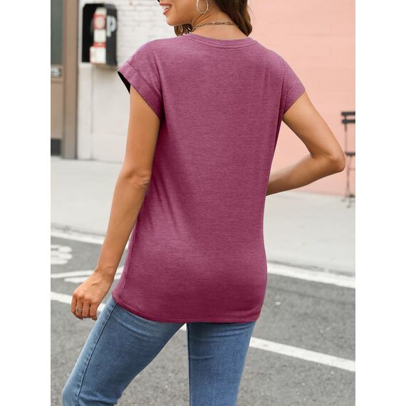 Cuptacc T-Shirt Damen Sommer Tops Für Damen Oberteile Rundhalsausschnitt Business Bluse Kurzarm Tops Teenager Mädchen Purple Groß L 42-44