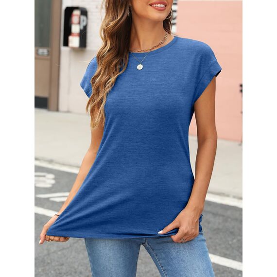 Cuptacc Tops Für Damen T Shirt Rundhals Oberteile Damen Bluse Kurzarm Sexy Top Sommer Blau XS 30-32
