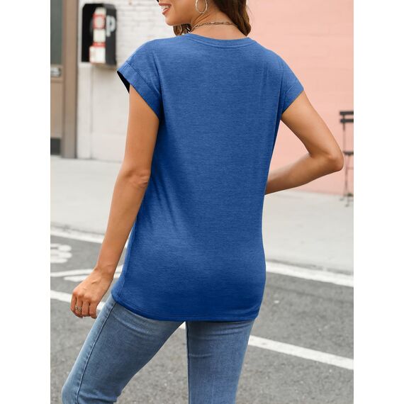 Cuptacc Tops Für Damen T Shirt Rundhals Oberteile Damen Elegant Bluse Kurzarm Sexy Top Sommer Blau Groß L 42-44