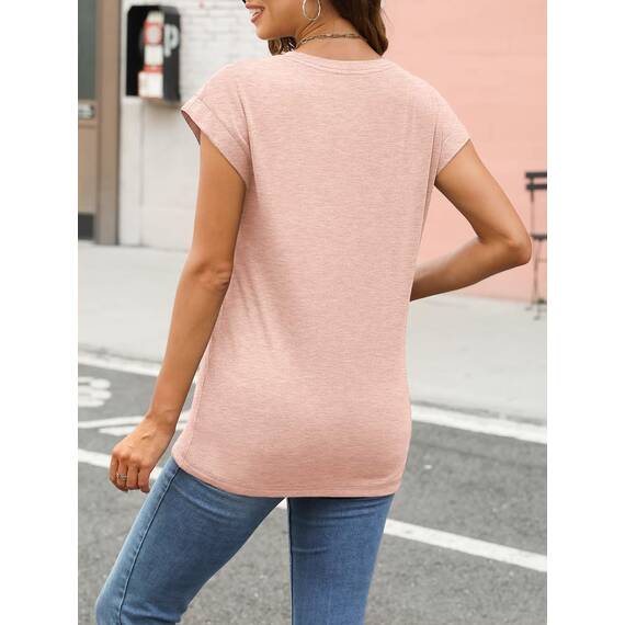 Cuptacc T-Shirt Damen Sommer Tops Für Damen Oberteile Rundhalsausschnitt Business Bluse Kurzarm Tops Teenager Mädchen Rosa 2XL 50-52
