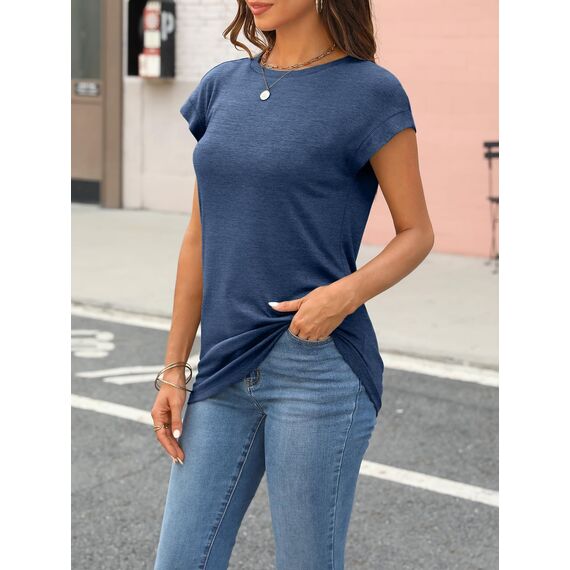 Cuptacc Tshirt Damen Sommer Rundhals Oberteile Damen Elegant Tops Cute T Shirt Basic Business Outfit Bluse Navy Blue Mittel M 38-40