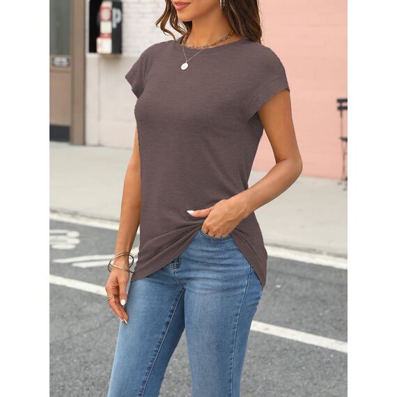 Cuptacc Tops Für Damen T Shirt Rundhals Oberteile Damen Oversized Bluse Kurzarm Sexy Y2k Top Sommer Darkbrown XS 30-32