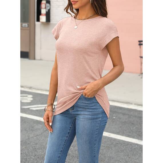Cuptacc Tshirt Damen Tops Sommer Rundhals Oberteile Elegant Basic Bluse Kurzarm Damen Business Tunika Rosa 3XL 56-58