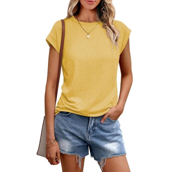 Cuptacc Tops Für Damen T Shirt Rundhals Oberteile Damen Oversized Bluse Kurzarm Sexy Y2k Top Sommer Yellow XS 30-32