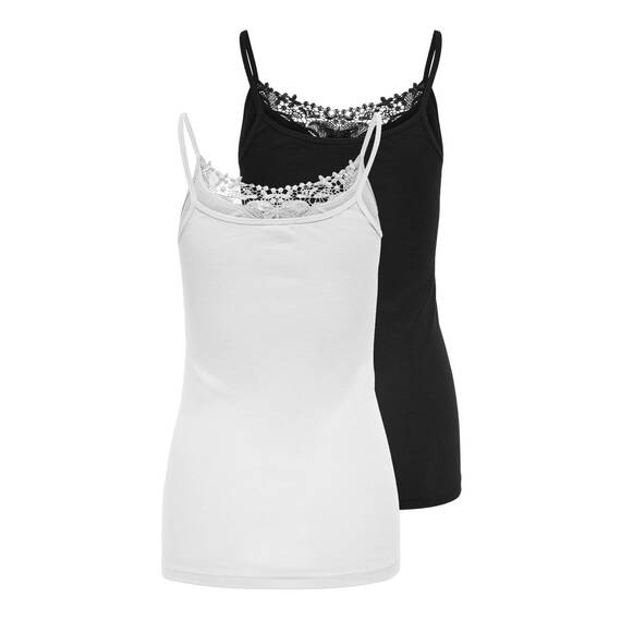 ONLY NOS Damen ONLKIRA LACE SINGLET 2 PACK NOOS Top,, 2per pack Schwarz (Black Pack: BLACK AND WHITE), Large (Herstellergröße: L)