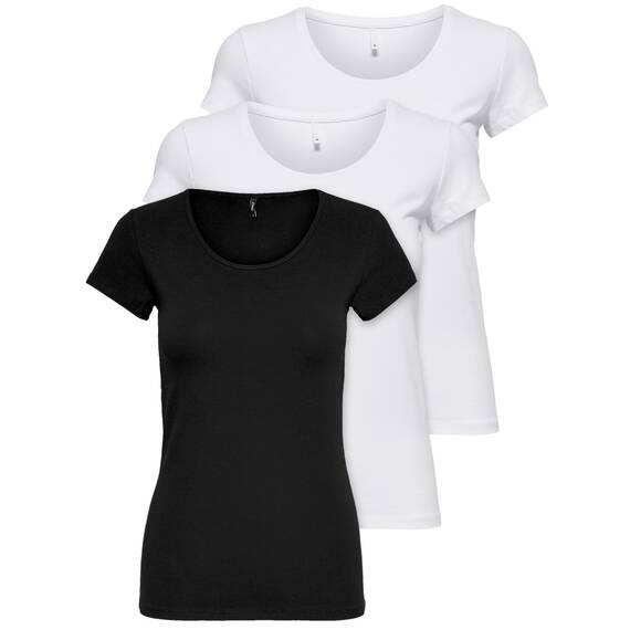 ONLY 3er Pack Damen T-Shirt schwarz oder weiß Kurzarm lang Basic Sommer T-Shirts XS S M L XL 15209153