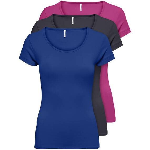 ONLY 3er Pack Damen T-Shirt schwarz oder weiß Kurzarm lang Basic Sommer T-Shirts XS S M L XL 15209153