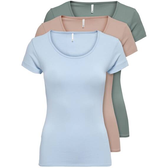 ONLY 3er Pack Damen T-Shirt schwarz oder weiß Kurzarm lang Basic Sommer T-Shirts XS S M L XL 15209153