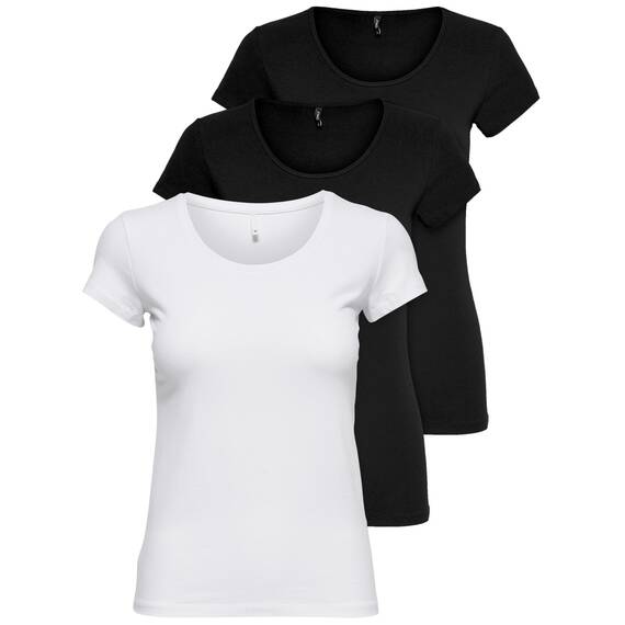 ONLY 3er Pack Damen T-Shirt schwarz oder weiß Kurzarm lang Basic Sommer T-Shirts XS S M L XL 15209153