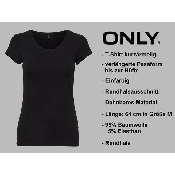 ONLY 3er Pack Damen T-Shirt schwarz oder weiß Kurzarm lang Basic Sommer T-Shirts XS S M L XL 15209153