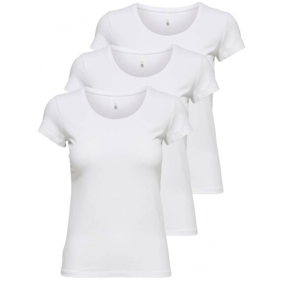 ONLY 3er Pack Damen T-Shirt schwarz oder weiß Kurzarm lang Basic Sommer T-Shirts XS S M L XL 15209153