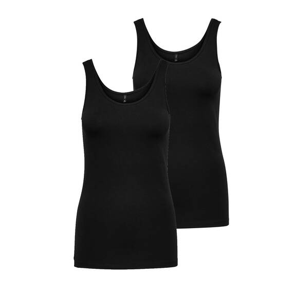 ONLY Damen 2er-Pack Tank-Top Oberteil Verschiedene Träger Shirt Unterhemd, Farbe:Black, Größe:S