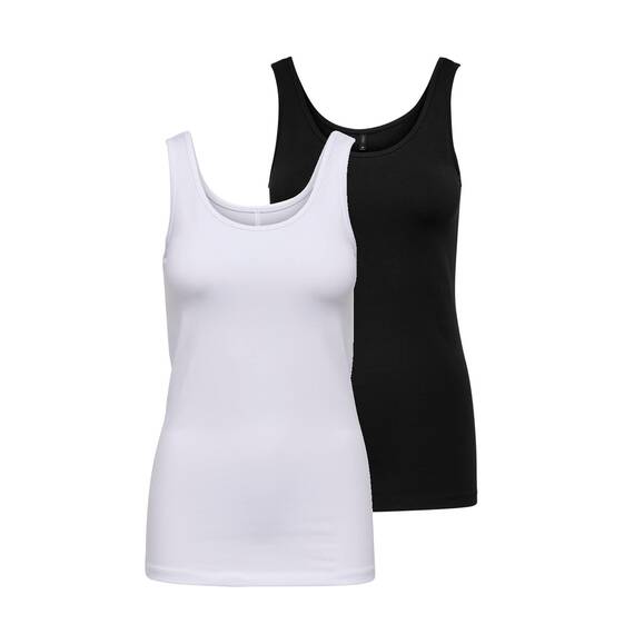 ONLY Damen 2er-Pack Tank-Top Oberteil Verschiedene Träger Shirt Unterhemd, Farbe:weiß/schw., Größe:XS