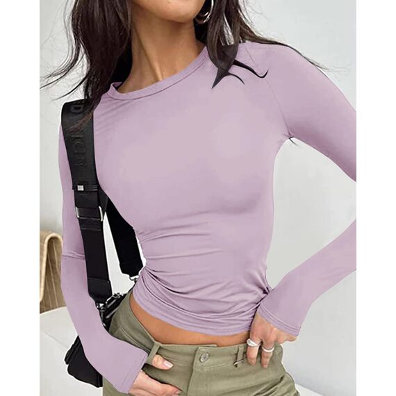 Cuptacc Damen Tshirt Langarm Elegant Airy Blusen & Tuniken Für Damen Langarm Konvertierbar Trendy Oberteile Enganliegend Hellviolett XXL