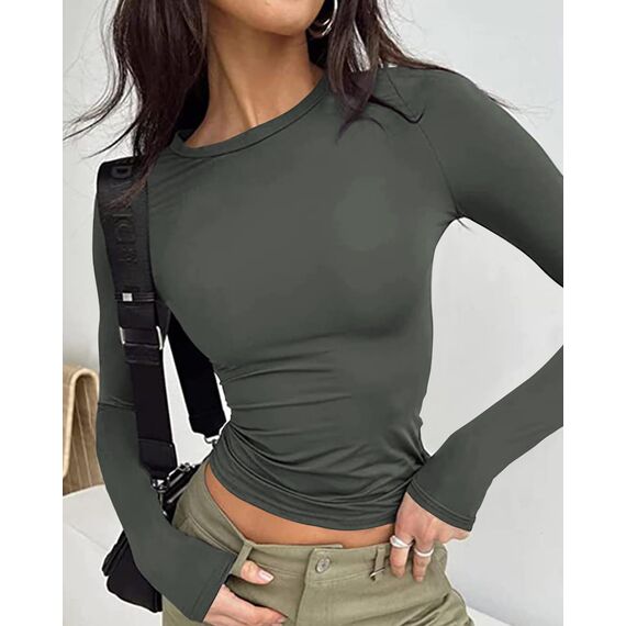 Cuptacc Damen Tshirt Langarm Elegant Airy Herbst Tops Für Damen Langarm Konvertierbar 2025 Trendy Oberteile Enganliegend Dunkelgrau S
