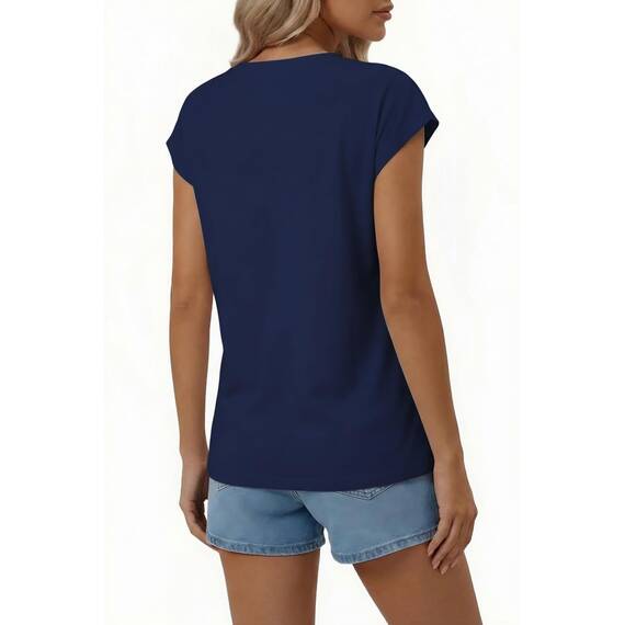 Suncife Damen-T-Shirt, Sommer, lockere Passform, Flügelärmel, V-Ausschnitt, T-Shirt, blau, L