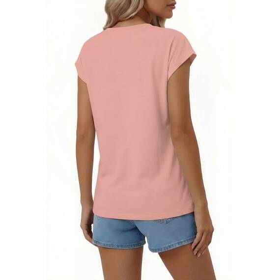 Suncife Damen-T-Shirt, Sommer, lockere Passform, Flügelärmel, V-Ausschnitt, T-Shirt, Rose, M