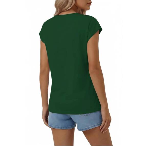 Suncife Damen-T-Shirt, Sommer, lockere Passform, Flügelärmel, V-Ausschnitt, T-Shirt, grün, XXL