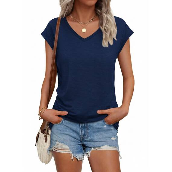Suncife Damen-T-Shirt, Sommer, lockere Passform, Flügelärmel, V-Ausschnitt, T-Shirt, blau, M