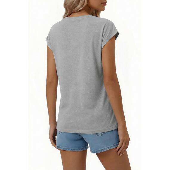 Suncife Damen-T-Shirt, Sommer, lockere Passform, Flügelärmel, V-Ausschnitt, T-Shirt, grau, XXL