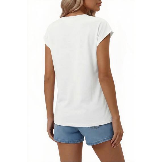 Suncife Damen-T-Shirt, Sommer, lockere Passform, Flügelärmel, V-Ausschnitt, T-Shirt, weiß, L