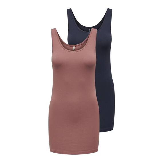 ONLY Damen Onllive Love New Long Tt 2pack Noos Tanktop, Night Sky/Pack:Night Sky/Withered Rose, XS EU
