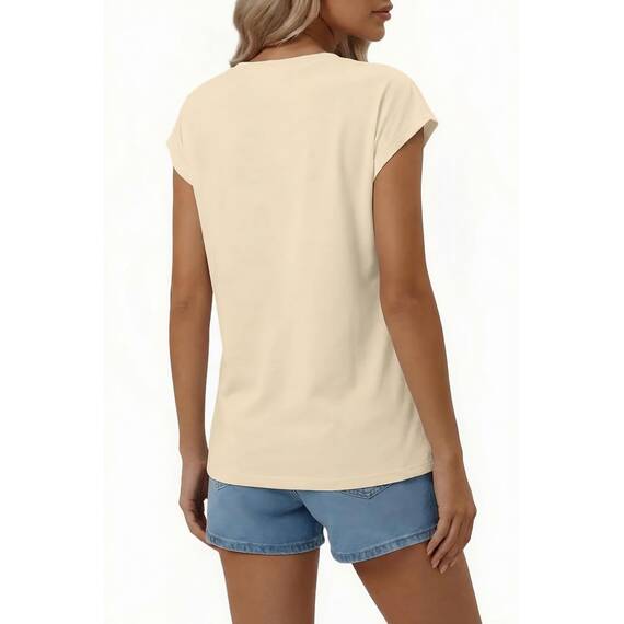 Suncife Damen-T-Shirt, Sommer, lockere Passform, Flügelärmel, V-Ausschnitt, T-Shirt, Aprikose, S