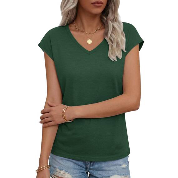 Suncife Damen-T-Shirt, Sommer, lockere Passform, Flügelärmel, V-Ausschnitt, T-Shirt, grün, XL