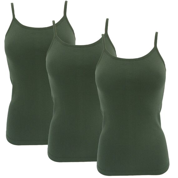 HERMKO 1560 3er Pack Damen Träger Top - 100% Bio-Baumwolle, Unterhemd in Feinripp-Qualität - Weich, Strapazierfähig & Vielseitig für jeden Look, Farbe:Olive, Größe:44/46 (L)