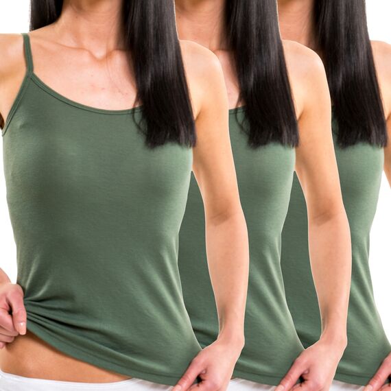 HERMKO 1560 3er Pack Damen Träger Top - 100% Bio-Baumwolle, Unterhemd in Feinripp-Qualität - Weich, Strapazierfähig & Vielseitig für jeden Look, Farbe:Olive, Größe:48/50 (XL)