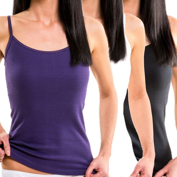 HERMKO 1560 3er Pack Damen Träger Top - 100% Bio-Baumwolle, Unterhemd in Feinripp-Qualität - Weich, Strapazierfähig & Vielseitig für jeden Look, Farbe:Mix s/w/l, Größe:48/50 (XL)