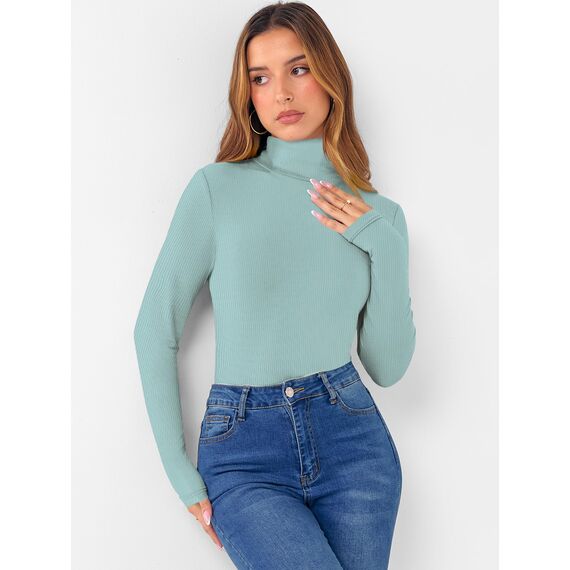 DUOEASE Rollkragenpullover Damen Basic Einfarbig Langarmshirt Damen Herbst Winter Oberteile Rollkragen Langarm Tshirt Elegant Casual Top(Türkis L