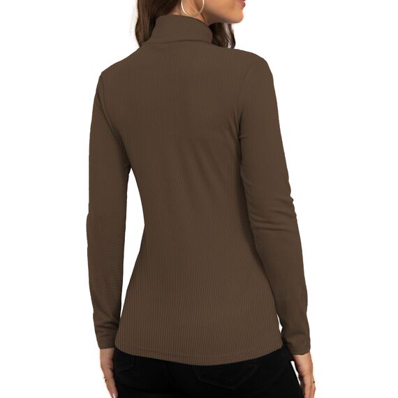 DUOEASE Rollkragenpullover Damen Basic Einfarbig Langarmshirt Damen Herbst Winter Oberteile Rollkragen Langarm Tshirt Elegant Casual Top(Braun L