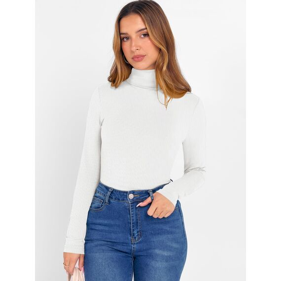 DUOEASE Langarmshirt Weiß Damen Basic Casual Einfarbig Rollkragenpullove Herbst Winter Top Slim Fit Langarm Longsleeve Damen XL