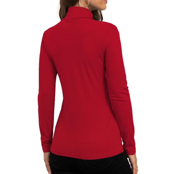DUOEASE Rollkragenpullover Damen Basic Einfarbig Langarmshirt Damen Herbst Winter Oberteile Rollkragen Langarm Tshirt Elegant Casual Top(Rot L