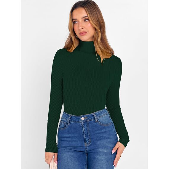 DUOEASE Tshirt Damen Basic Langarmshirt Damen Rollkragen Einfarbig Top Elegant Casual Rollkragenpullover Herbst Winter Oberteile(Grün M