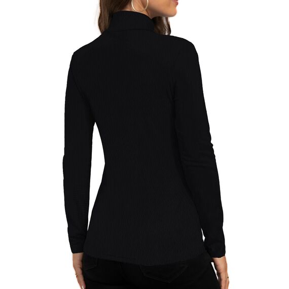 DUOEASE Longsleeve Damen Elegant Basic Rollkragen Tshirt Damen Slim Fit Gerippt Langarm Oberteile Herbst Winter Top(2Pack-Schwarz XS