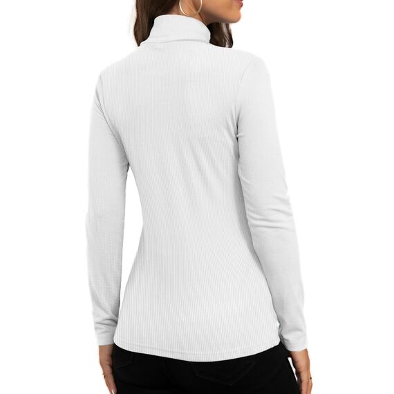 DUOEASE Langarmshirt Damen Slim Fit Casual Gerippt Rollkragenpullover Damen Herbst Winter Top Basic Einfarbig Langarm Tshirt(2Pack-Weiß S