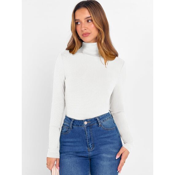 DUOEASE Longsleeve Damen Slim Fit Einfarbig Basic Langarmshirt Damen Rollkragen Langarm Casual Tshirt Herbst Winter Top(2Pack-Weiß XL