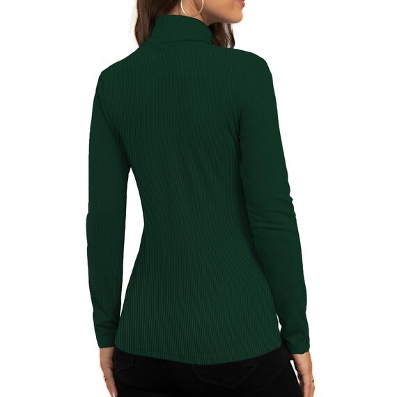 DUOEASE Tshirt Damen Basic Langarmshirt Damen Rollkragen Einfarbig Top Elegant Casual Rollkragenpullover Herbst Winter Oberteile(Grün M