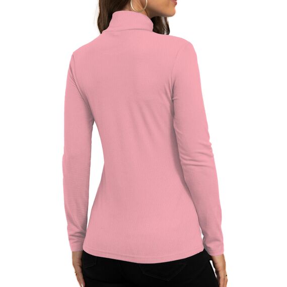 DUOEASE Longsleeve Damen Elegant Basic Rollkragen Tshirt Damen Slim Fit Gerippt Langarm Oberteile Herbst Winter Top(Rosa XS