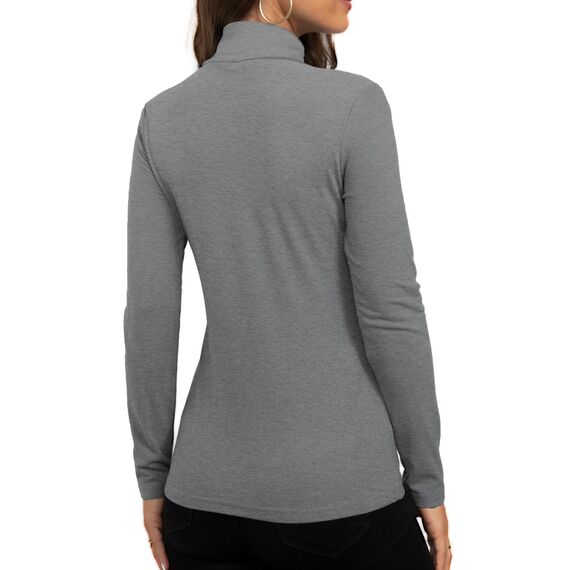 DUOEASE Longsleeve Damen Slim Fit Einfarbig Basic Langarmshirt Damen Rollkragen Langarm Casual Tshirt Herbst Winter Top(Grau XL