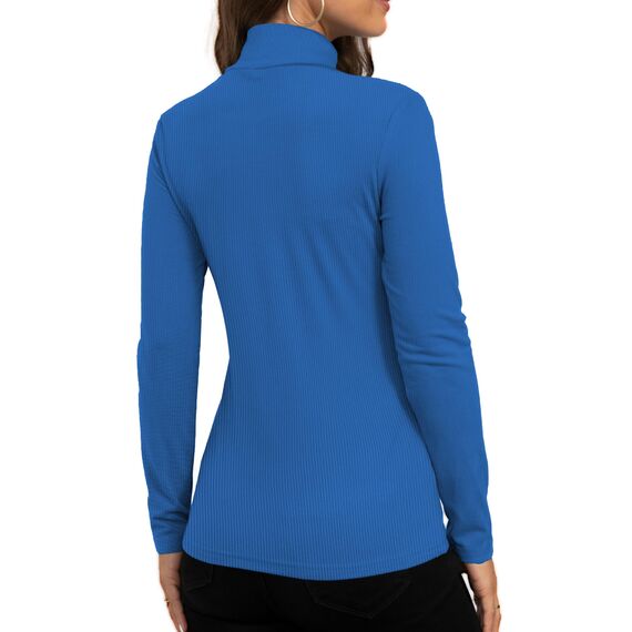 DUOEASE Rollkragenpullover Damen Basic Einfarbig Langarmshirt Damen Herbst Winter Oberteile Rollkragen Langarm Tshirt Elegant Casual Top(Tiefblau L