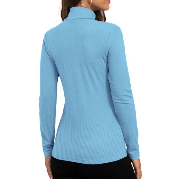 DUOEASE Rollkragenpullover Damen Basic Einfarbig Langarmshirt Damen Herbst Winter Oberteile Rollkragen Langarm Tshirt Elegant Casual Top(Blau L