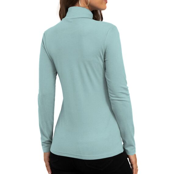 DUOEASE Rollkragenpullover Damen Basic Einfarbig Langarmshirt Damen Herbst Winter Oberteile Rollkragen Langarm Tshirt Elegant Casual Top(Türkis L