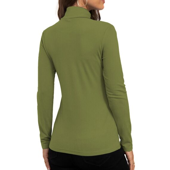 DUOEASE Langarmshirt Damen Slim Fit Casual Gerippt Rollkragenpullover Damen Herbst Winter Top Basic Einfarbig Langarm Tshirt(Olivgrün S